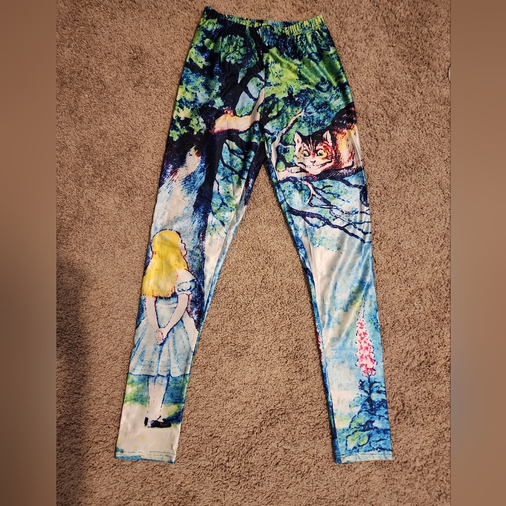 Disney Alice in Wonderland Cheshire Cat Whimsical Leggings Yoga Fitness pants S